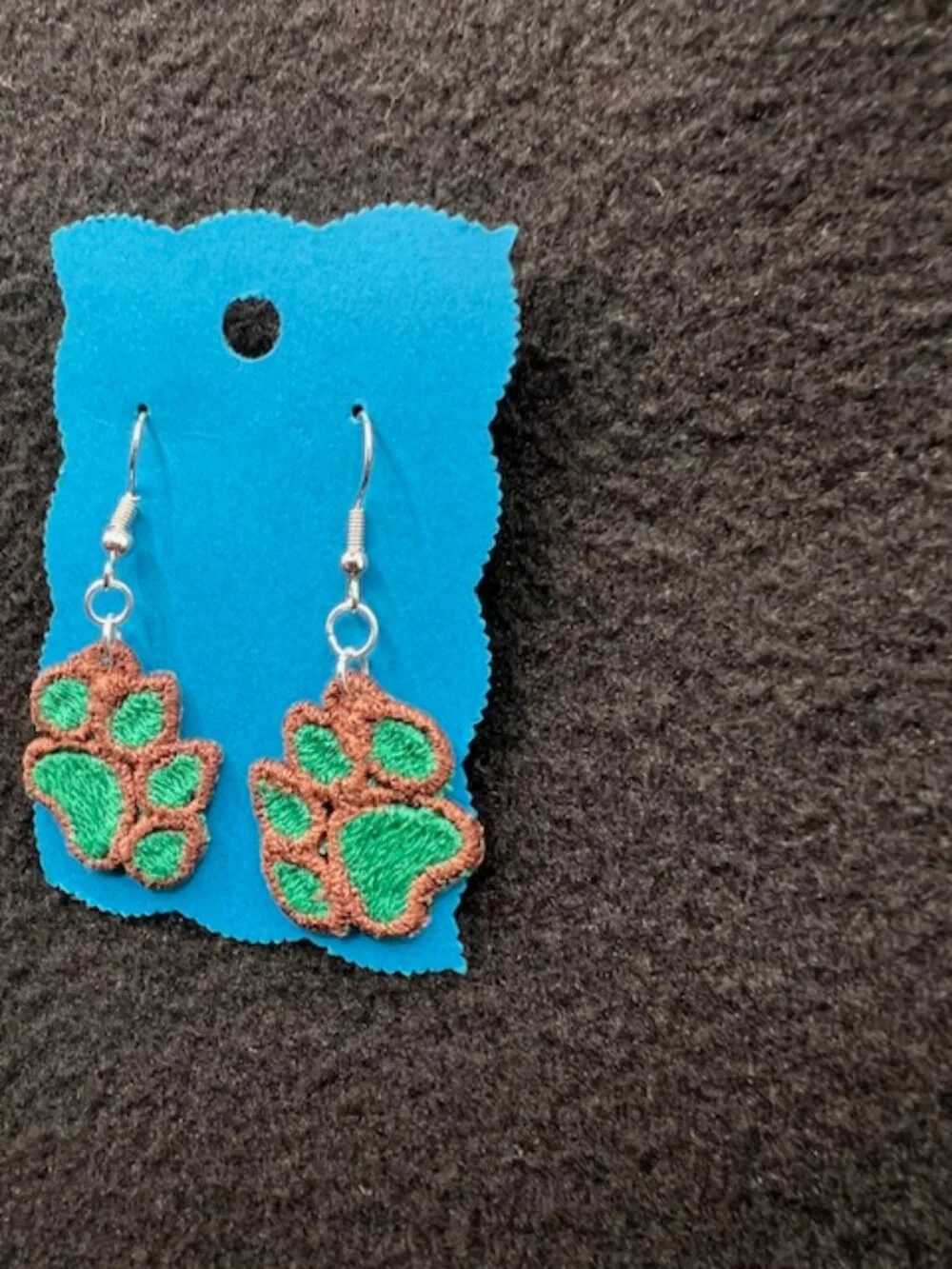 Homemade Brown & Green Paw Print Lace Earrings - Picture 3 of 7